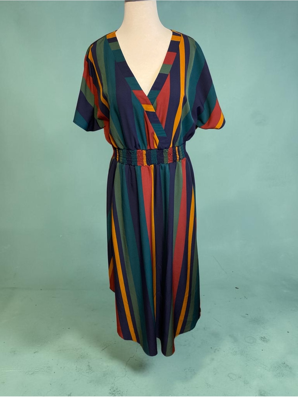 BloomChic Multicolor Striped V-Neck Midi Dress size 10